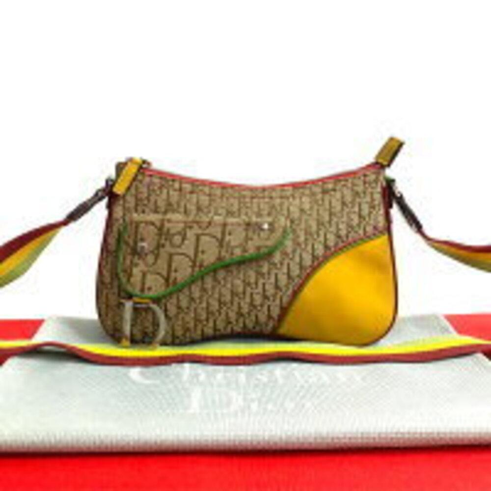 Christian Dior Saddle Bag Trotter Rasta colors leather canvas shoulder pochette